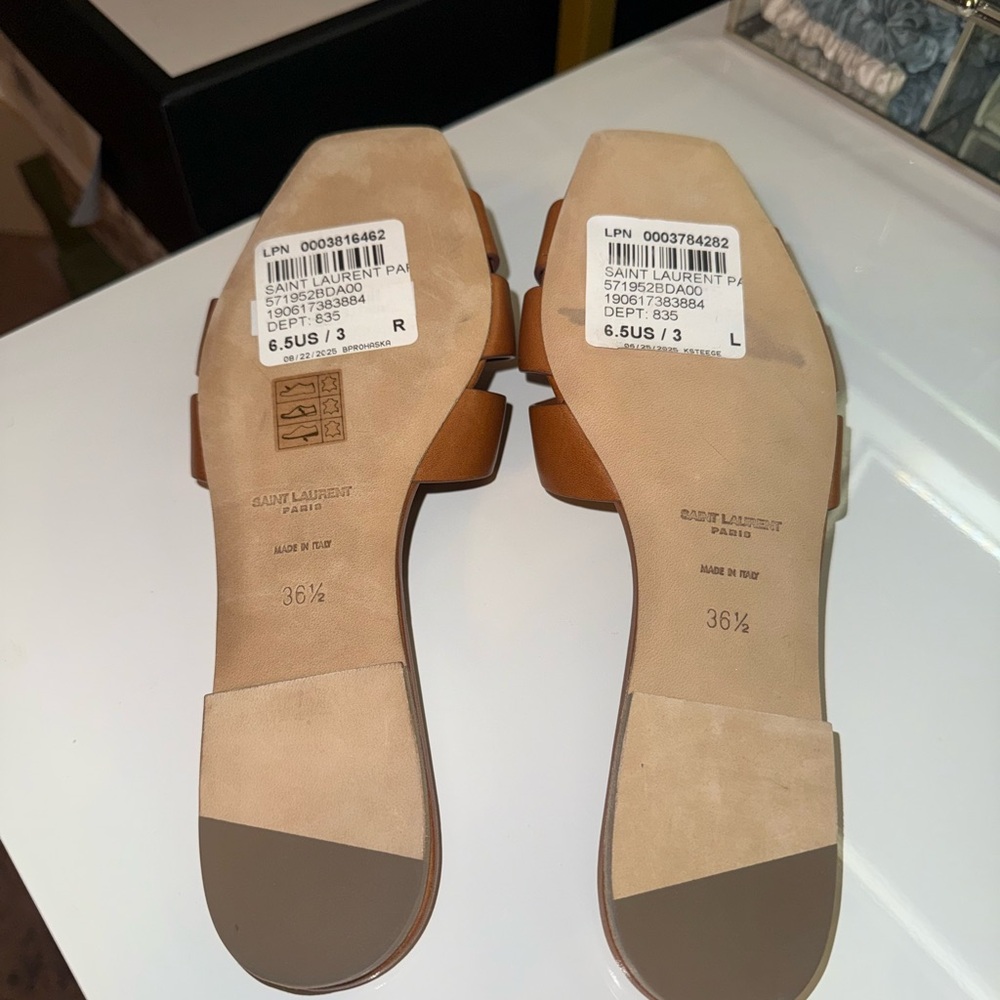 ✨ NWT Authentic Saint Laurent Women's Tan Slide Sandals ✨ - Picture 4 of 7